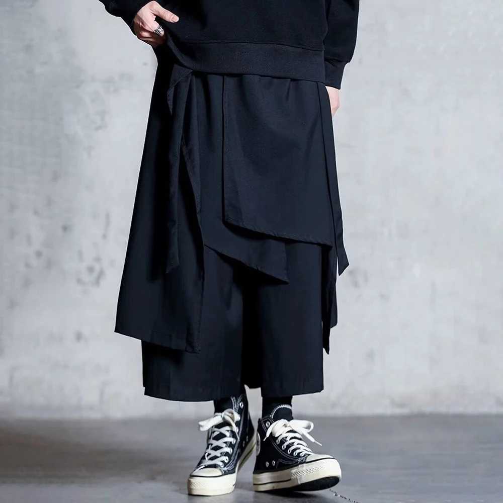 Mens Y2k Culottes Double Layer Samurai Pants Hakama Spring Streetwear Fashion Trend Gothic Casual Pants Men'S Clothing 2025 New - Image 5