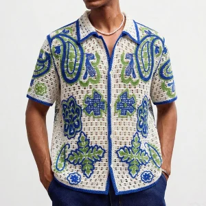 2026 Summer New Men's Knitted Short-Sleeve Shirt American Retro Fashion Trendy Casual Simple Loose Breathable Niche Men's Top