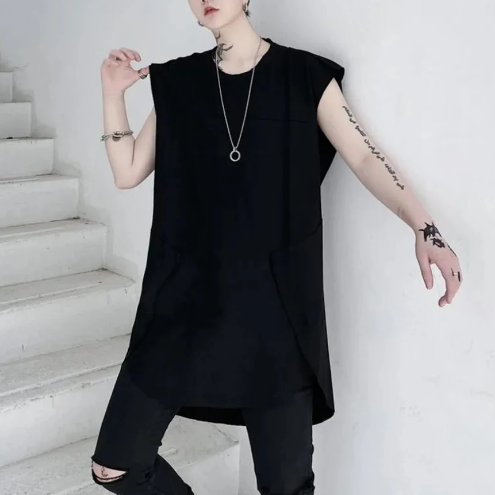 XS-5XL Summer New Men's Mid-Length Sleeveless T-Shirt American Retro Fashion Trend Street Casual Loose Breathable Men's Top - Image 2