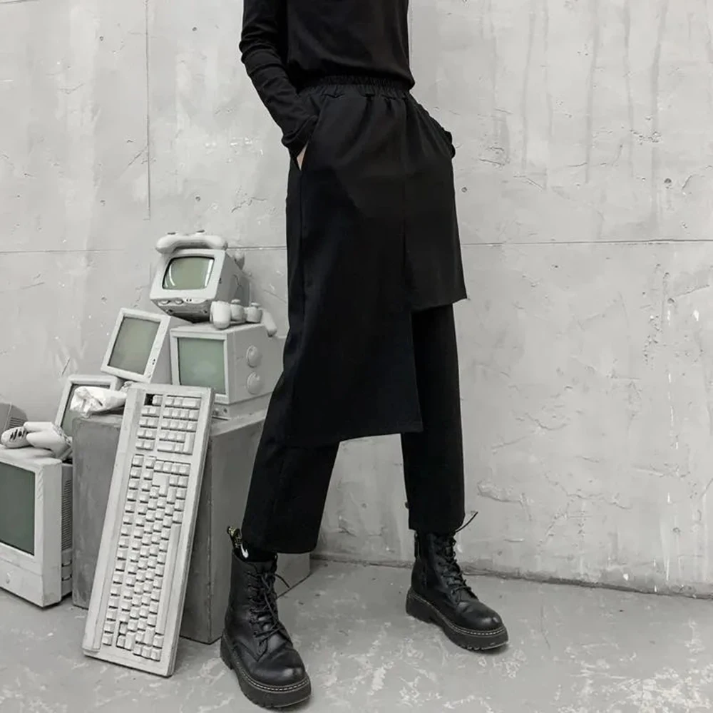 Y2k Asymmetrical Double-Layer Casual Skirt Pants Spring Genderless Streetwear Fashion Nightclub Stage Youth Trend Pants Unisex - Image 2