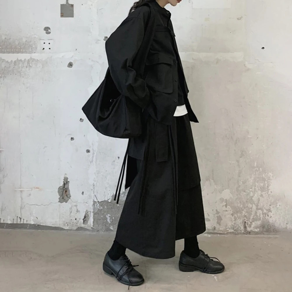 Y2K layered side-hem Japanese samurai culottes skirts genderless summer fashion outdoor trend versatile youth unisex - Image 2