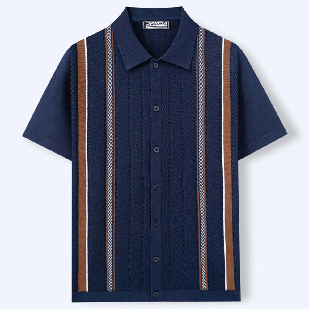 Summer New Men's Striped Color Block Short-Sleeve Shirt American Retro Fashion Trendy Street Casual Breathable Niche Men's Top - Image 9
