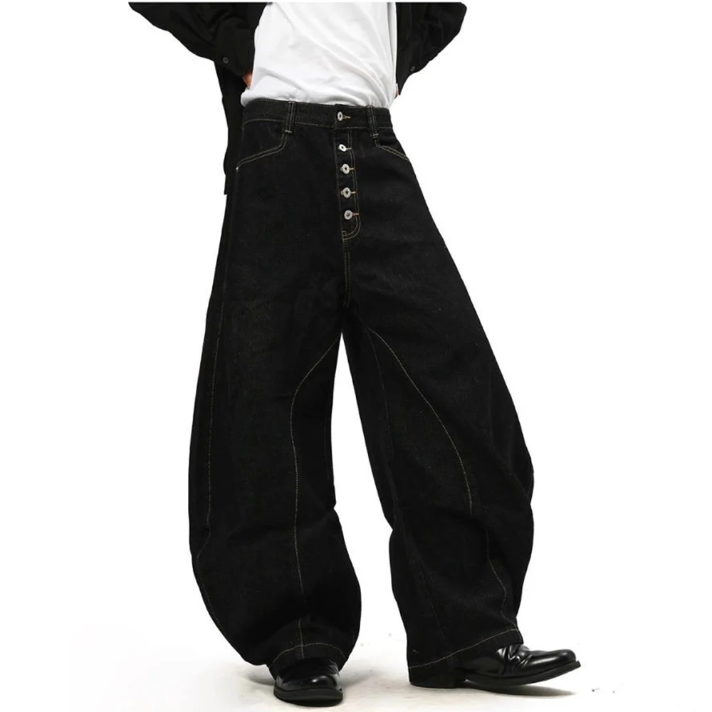 Men's Solid Color Wide-Leg Jeans American Retro Fashion Trend Street Hip-Hop Loose Breathable Casual Niche New Men's Bottoms - Image 5