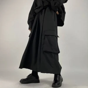 XS-5XL Y2k Cargo Skirt Pants Large Pockets Dark Gothic Samurai Pants Genderless Streetwear Fashion Youth Loose Culottes Unisex