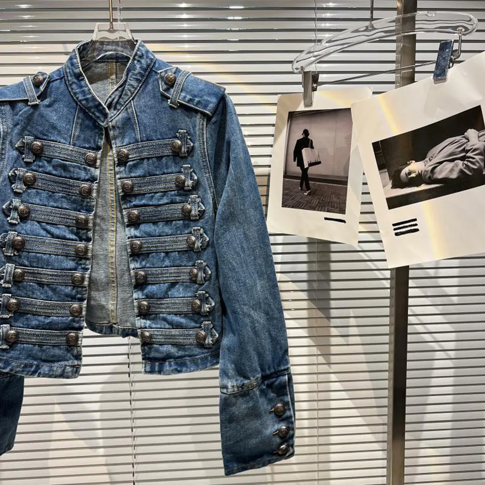 Womens Slim Metal Rib Button Design Denim Top Short Style Fashion Outer Washed Jacket Women'S Clothing 2024 Spring Autumn New - Image 2