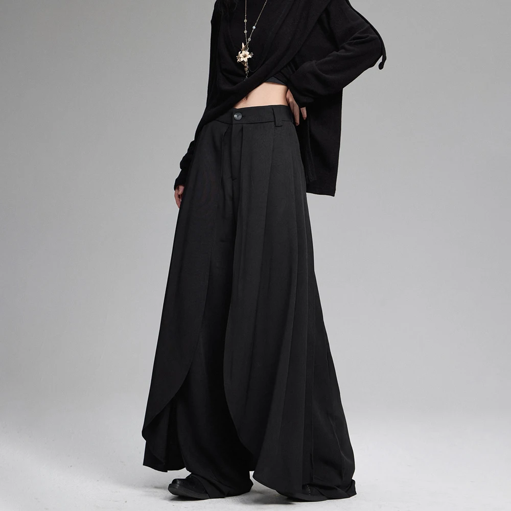 Y2K layered thin soft side-hem Japanese samurai culottes skirts genderless summer fashion outdoor trend versatile youth unisex - Image 5