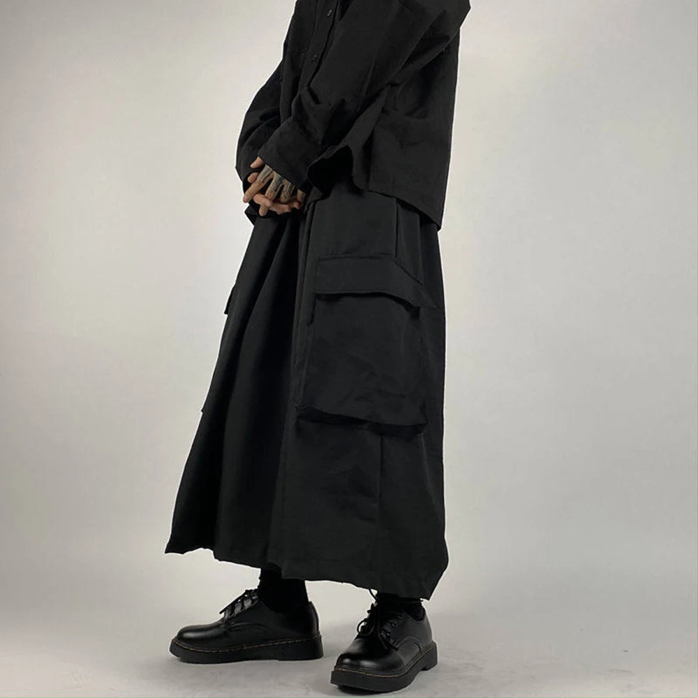 XS-5XL Y2k Cargo Skirt Pants Large Pockets Dark Gothic Samurai Pants Genderless Streetwear Fashion Youth Loose Culottes Unisex - Image 4
