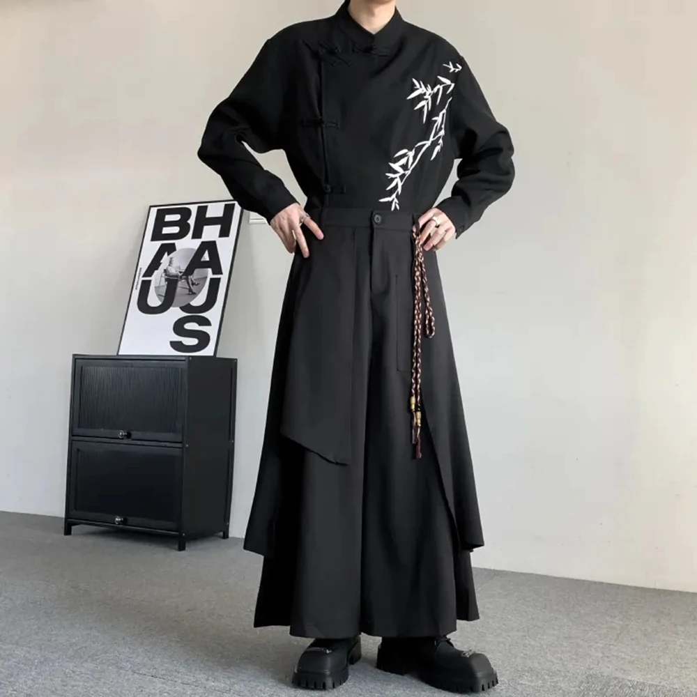 Gothic Culottes Y2K Layered Pleated Harajuku Irregular Dark Culottes Street Personality Versatile Casual Pants Skirt Unisex 2024