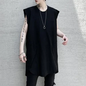 XS-5XL Summer New Men's Mid-Length Sleeveless T-Shirt American Retro Fashion Trend Street Casual Loose Breathable Men's Top