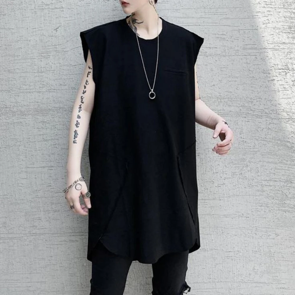 XS-5XL Summer New Men's Mid-Length Sleeveless T-Shirt American Retro Fashion Trend Street Casual Loose Breathable Men's Top