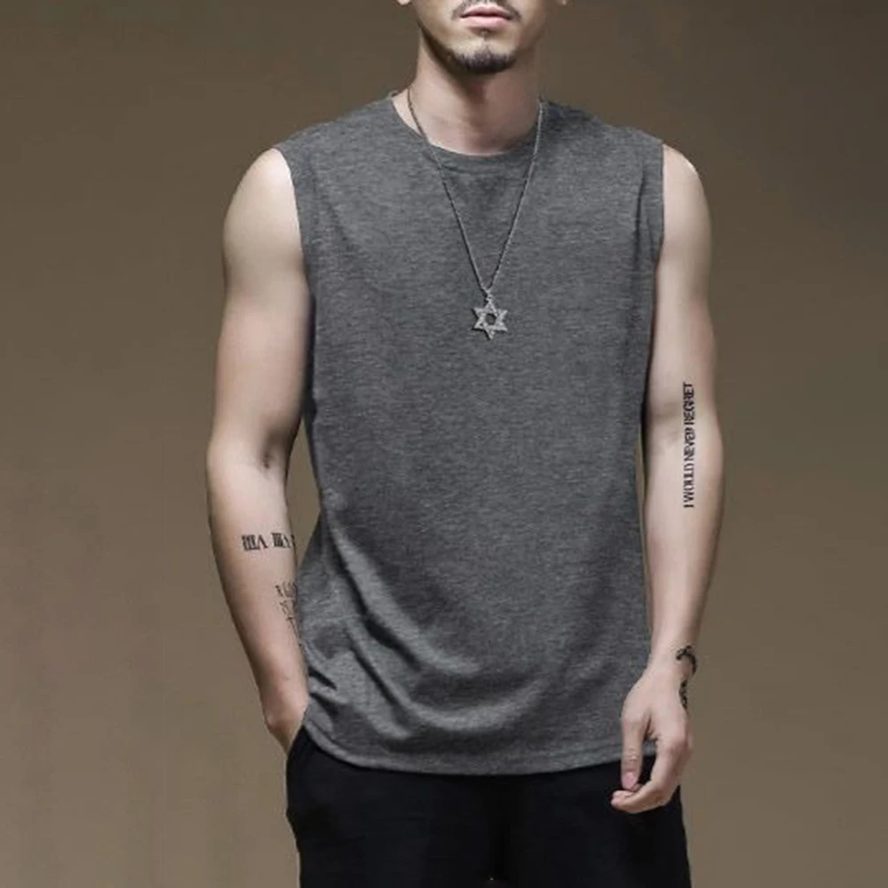 XS-5XL Summer New Men's Solid Color Sleeveless Vest American Retro Fashion Trend High Street Loose Casual Breathable Men's Top - Image 4