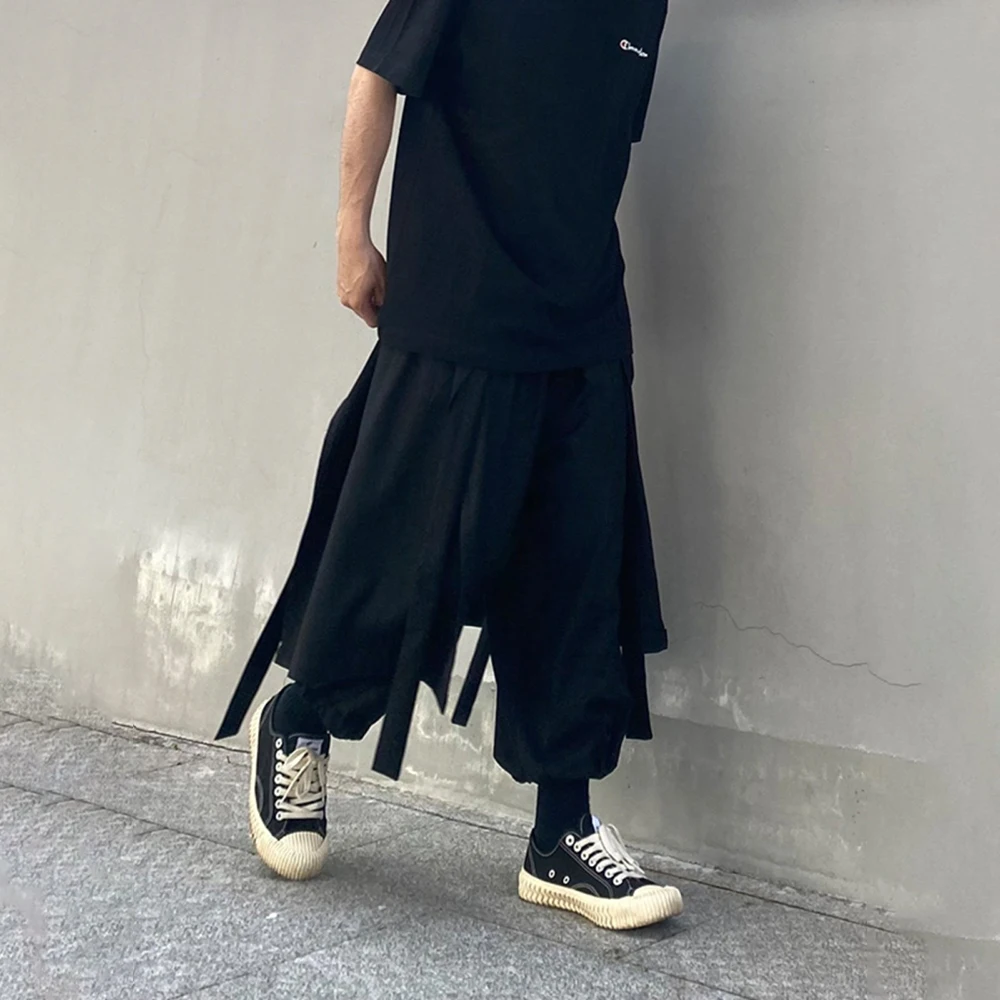 Y2k Spring Skirt Pants Gothic Dark Ribbon Samurai Pants Genderless Streetwear Fashion Draped Designer Niche Hakama Unisex 2026 - Image 3