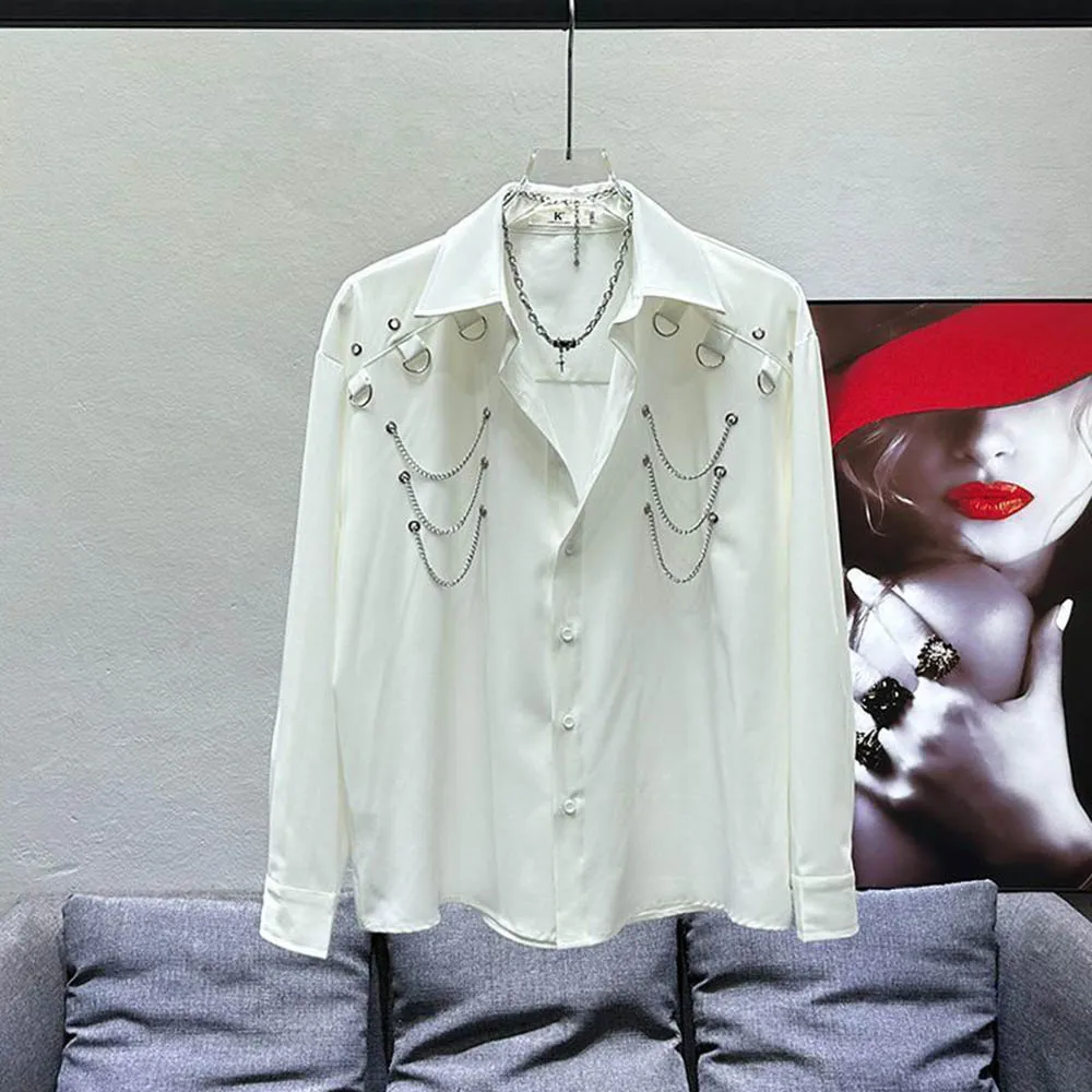 Autumn New Men's Chain Long-Sleeved Shirt American Retro Fashion Trend High Street Loose Casual Breathable Niche Men's Tops 2025 - Image 4