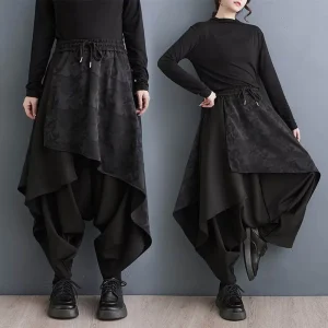 XS-5XL Autumn Skirt Pants Camouflage Layered Irregular Casual Samurai Pant Genderless Fashion Dark Gothic Wide-Leg Hakama Unisex