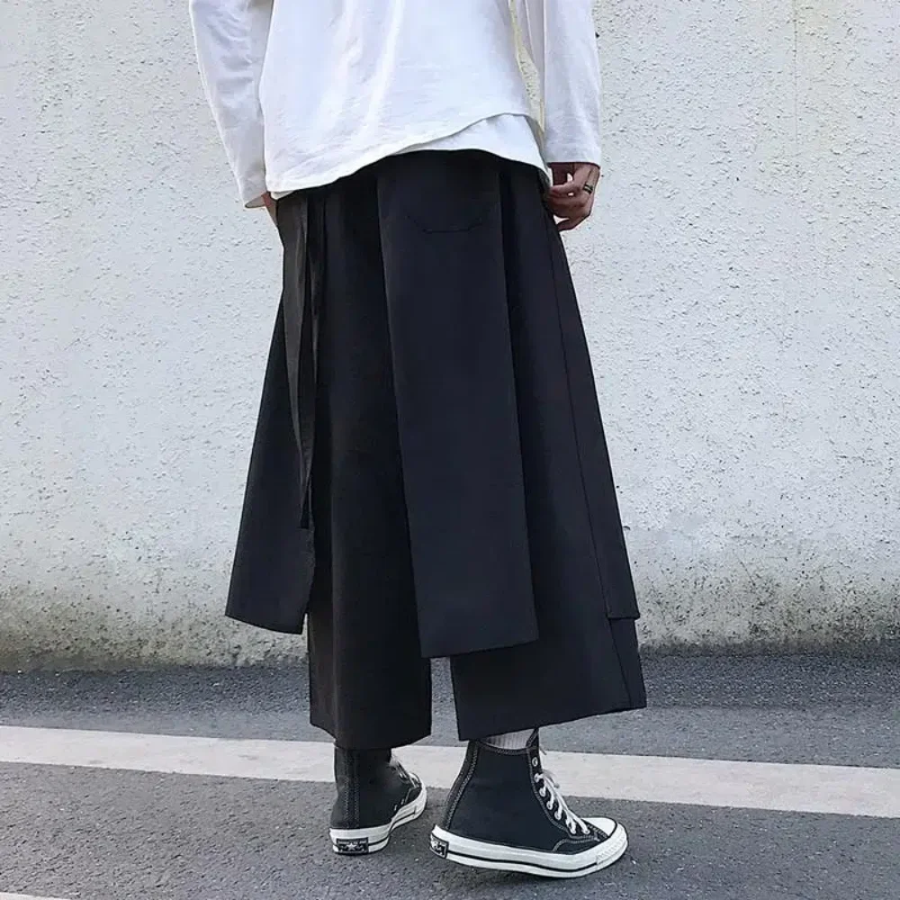 Fake Two-Piece Pants Men Male New Loose Wide-Leg Trousers Casual Straight Streetwear Spring Autumn Hip-Hop Pantalons Capris - Image 6