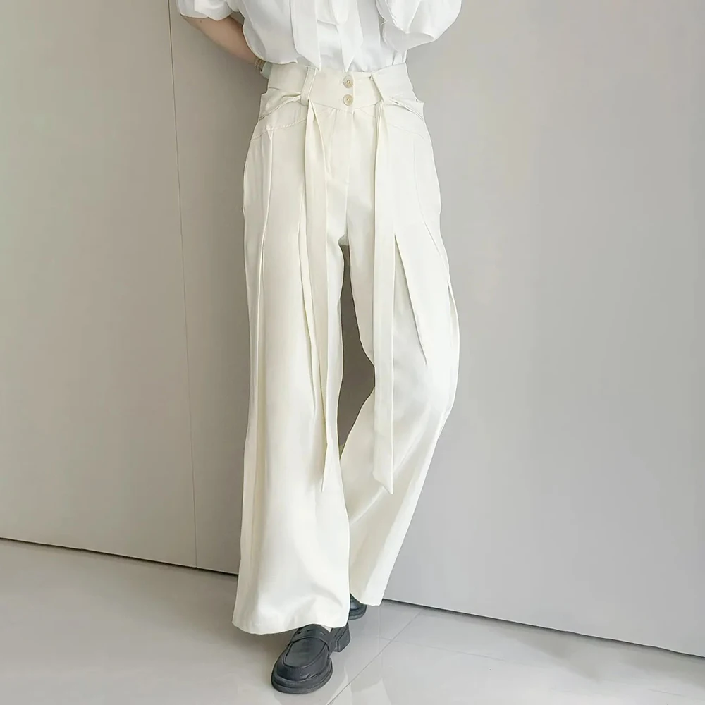 Summer New Men's Solid Color Ribbon Suit Trousers American Fashion Trend High Street Loose Casual Breathable Men's Bottoms - Image 2