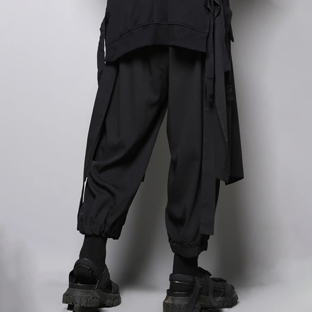 Mens Dark Samurai Pants Irregular Side Hem Double-Layer Hakama Streetwear Fashion Youth Casual Pants Men'S Clothing 2025 New - Image 3