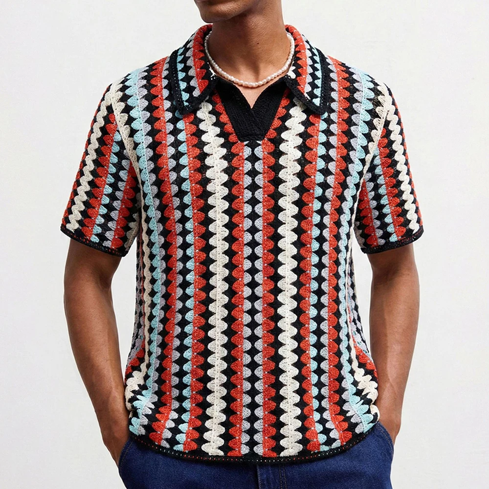 Summer New Men's Color Block Short-Sleeve T-Shirt American Retro Fashion Trend Street Casual Loose Breathable Niche Men's Top - Image 2