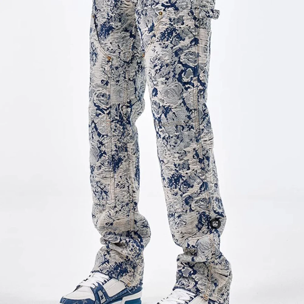 Men Jeans Jacquard Washed Cargo Casual Straight Pants Streetwear Fashion Hip Hop Retro Trend Trousers Male Men'S Clothing 2024 - Image 3