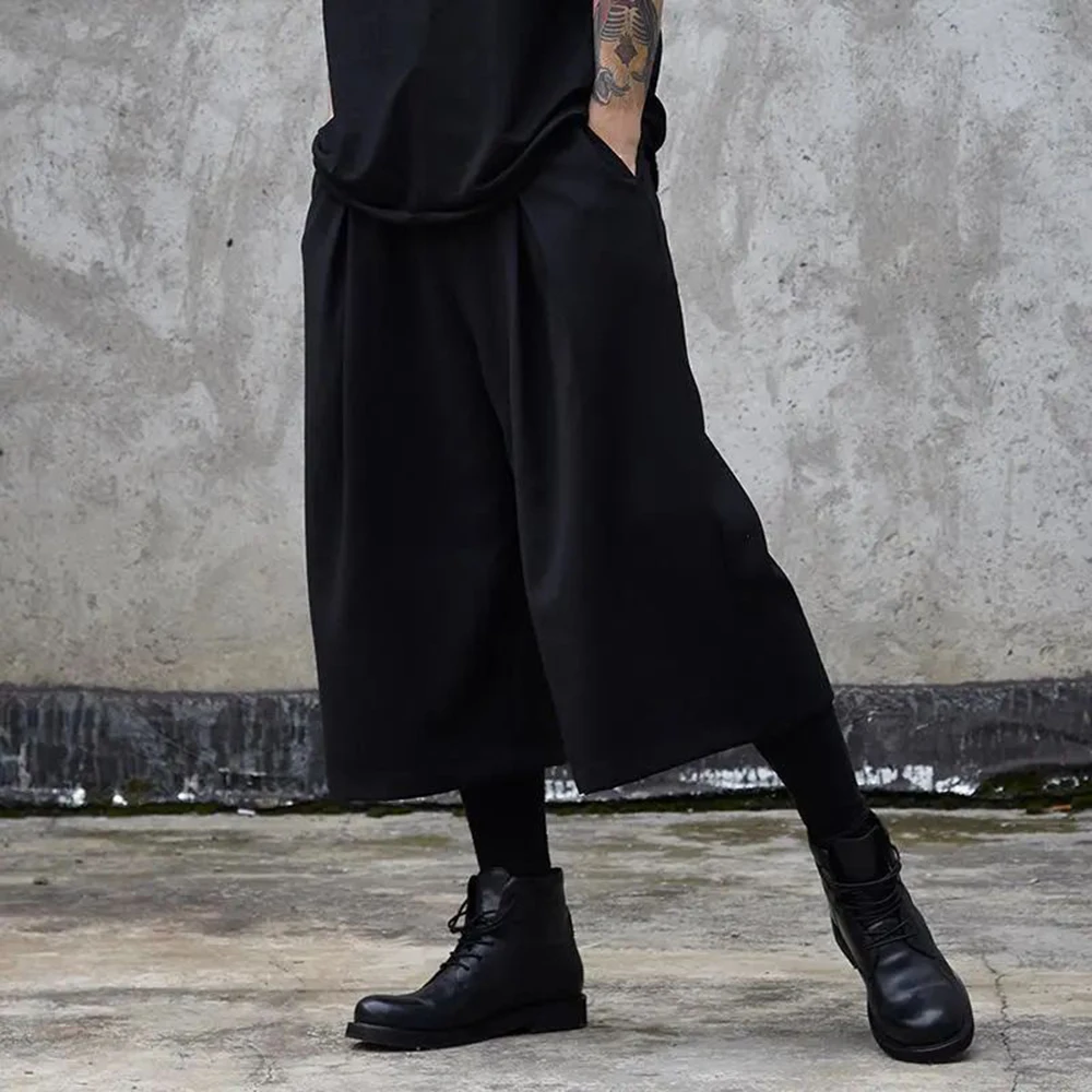 Mens Culottes Dark Gothic Casual Pants Japanese All-Match Streetwear Y2k Personality Hakama Samurai Pants Men'S Clothing 2024