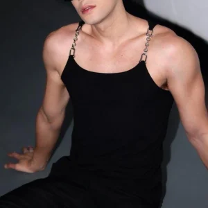 Summer New Men's Solid Color Metal Chain Camisole Vest Korean Retro Fashion Trend Street Casual Slim Breathable Niche Men's Tops