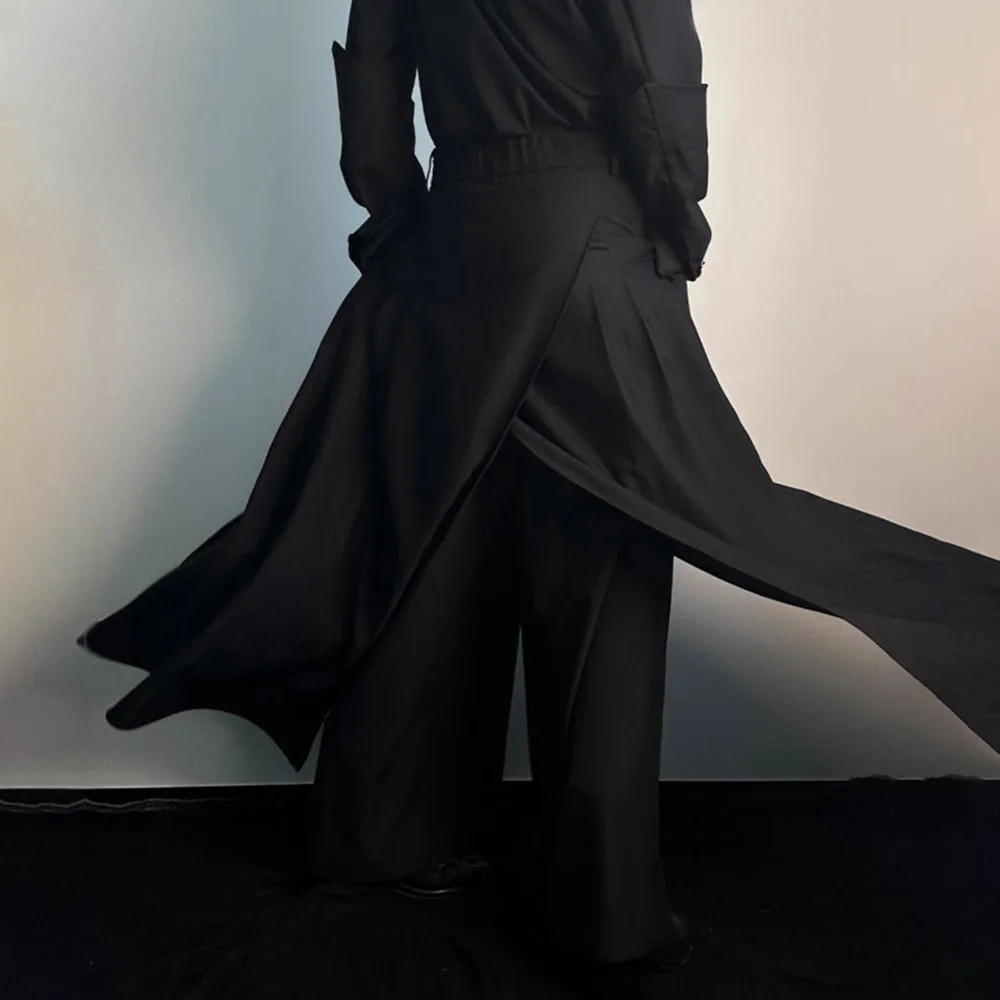 Gothic Culottes Overlap Y2K Double Layer Dark Culottes Pleated Wide Leg Niche Design Casual Pants Skirt Unisex Men's Clothing - Image 6