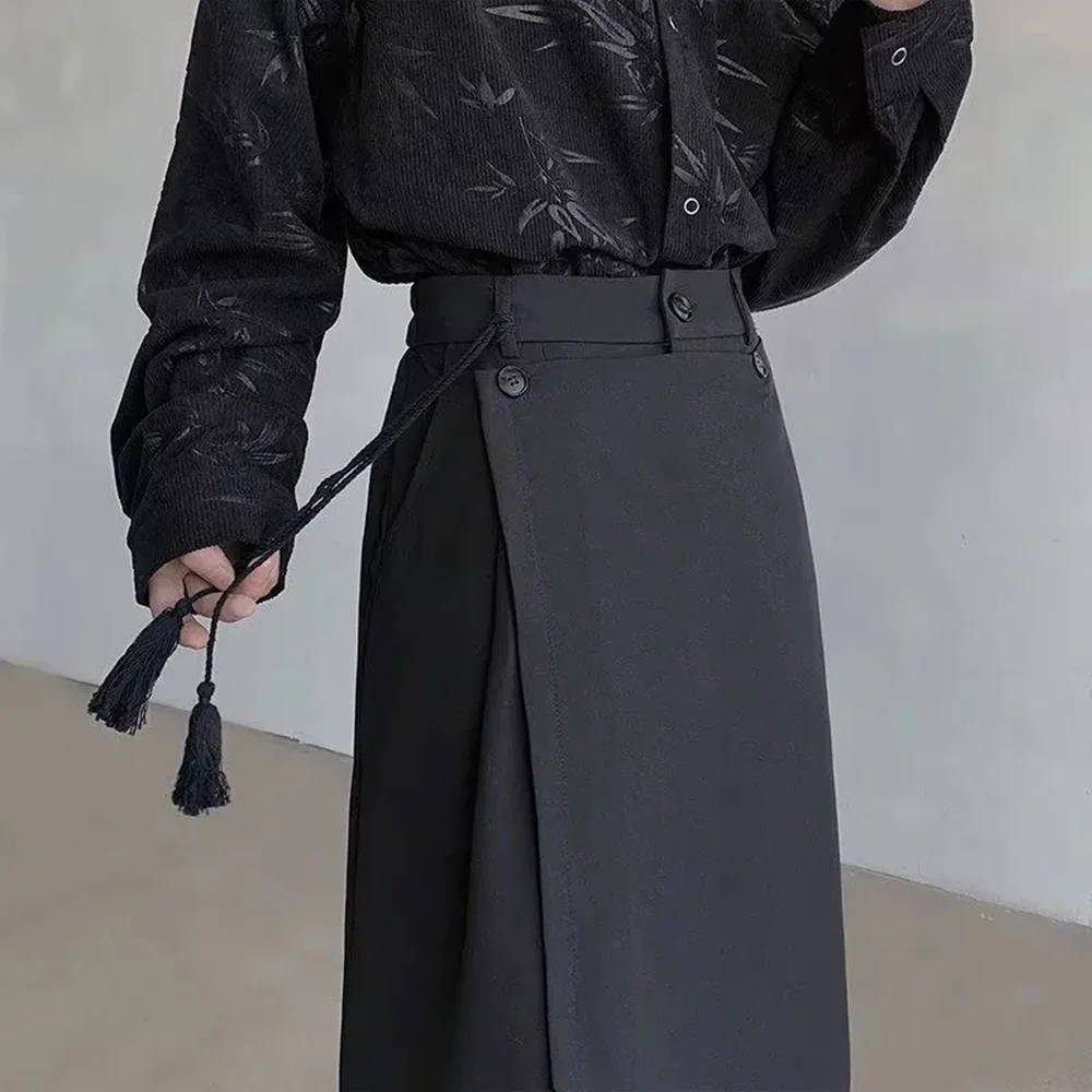 Mens Skirt Pants Double-Layer Splicing Gothic Samurai Pants Japanese Dark Style Casual Hakama Wide-Leg Pants Men'S Clothing 2024 - Image 5