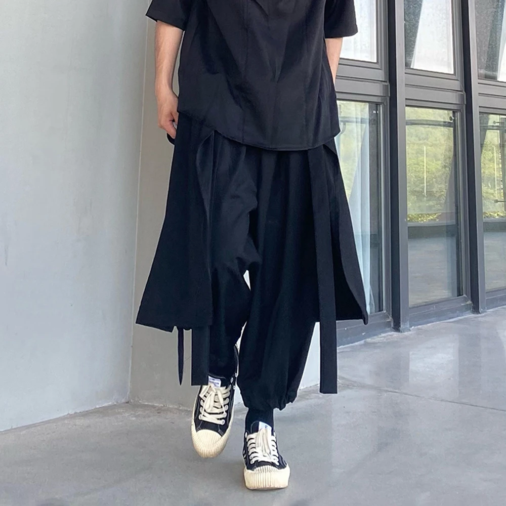 Y2k Spring Skirt Pants Gothic Dark Ribbon Samurai Pants Genderless Streetwear Fashion Draped Designer Niche Hakama Unisex 2026 - Image 5