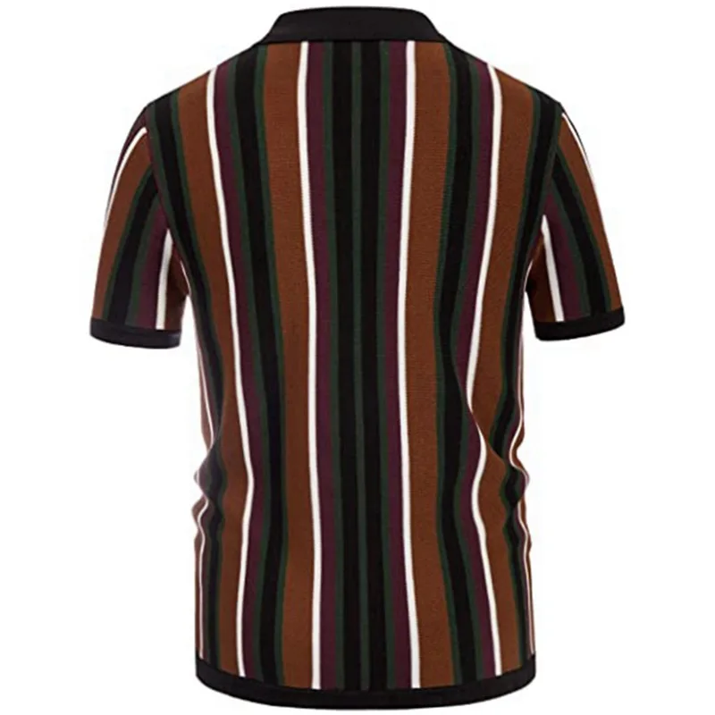 Luxury Shirts Men Social Evening Shirts Summer Shorts Slim Tops 2024 Lapel Button Stripe Fashion Blouse Male Designer Knitted - Image 3