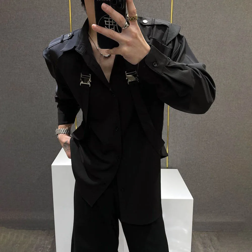 Autumn Male Solid Color Stitching Long-Sleeved Shirt American Retro Fashion Trend High Street Loose Casual Niche Men's Tops 2025 - Image 2