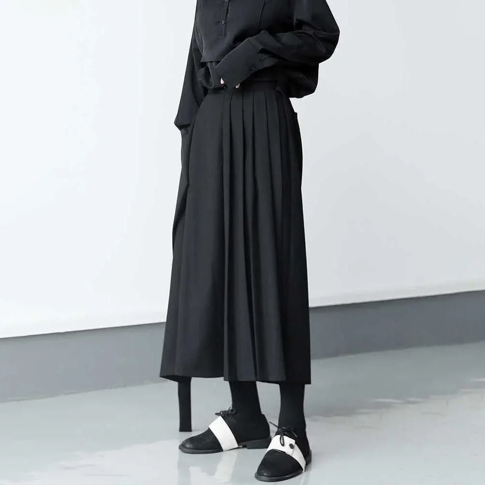 Double-layer Pleated Dark Loose Nine-point Wide-leg Pants Unisex Versatile High-waisted Tight-waisted Straight Culottes - Image 3