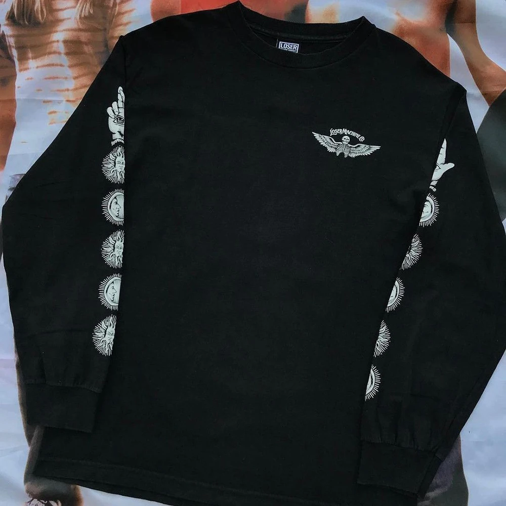 2024 American Hip Hop Chicano Tattoo Street Trendy Cool West Coast Graffiti Pattern Distressed Unisex Autumn New Long Sleeve Top - Image 3