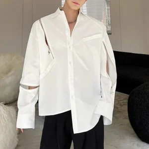 Winter New Men's Irregular Long-Sleeve Shirt Unisex American Retro Fashion Trend High Street Loose Casual Niche Men's Tops