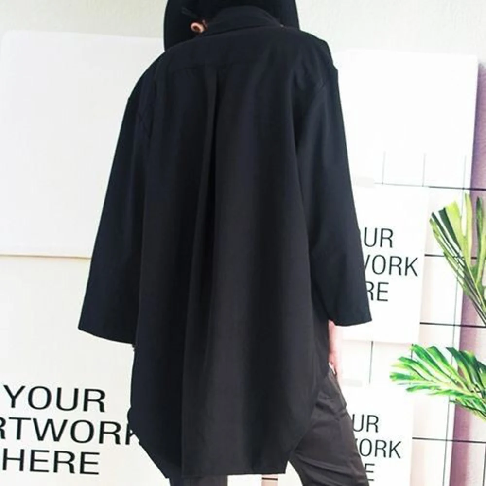 XS-5XL Shirt Asymmetric Mid-Length Casual Shirt Genderless Streetwear Ballroom Fashion Versatile Long-Sleeve Top Unisex 2025 New - Image 2