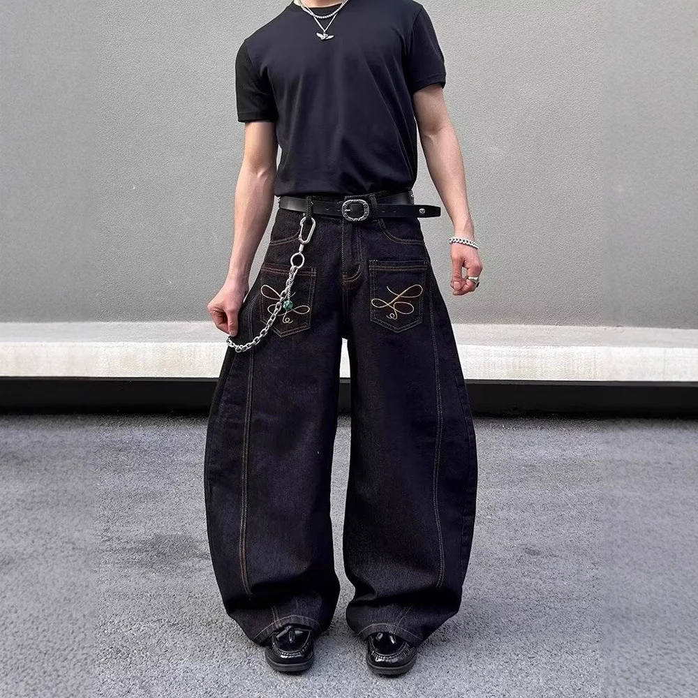 2025 Summer New Men's Y2k Pocket Decoration Jeans Harajuku Retro Fashion Trend Street Hip-Hop Casual Loose Niche Men's Bottoms - Image 3