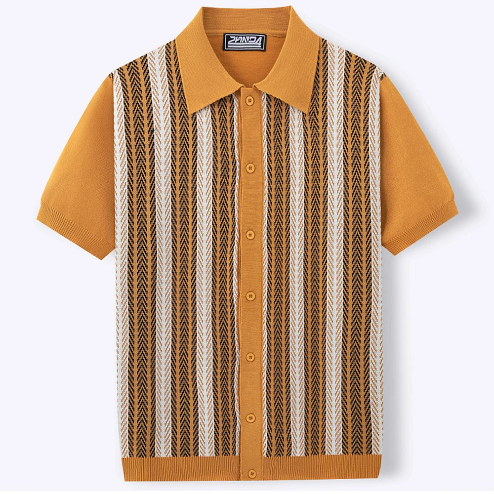 Summer Men's Color Matching Striped Jacquard Knitted Short-Sleeved Shirt Casual Fashion Trend Loose Breathable Daily Men's Tops - Image 8
