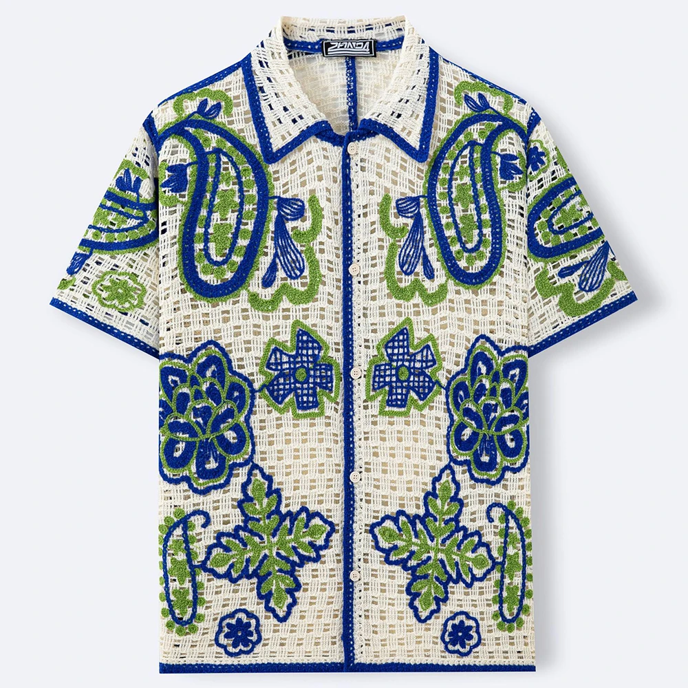 2026 Summer New Men's Knitted Short-Sleeve Shirt American Retro Fashion Trendy Casual Simple Loose Breathable Niche Men's Top - Image 3