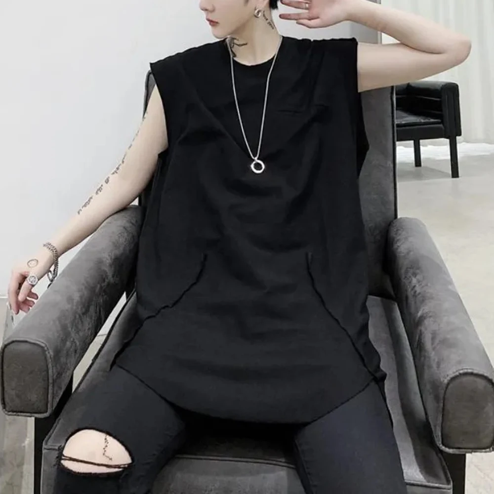 XS-5XL Summer New Men's Mid-Length Sleeveless T-Shirt American Retro Fashion Trend Street Casual Loose Breathable Men's Top - Image 3