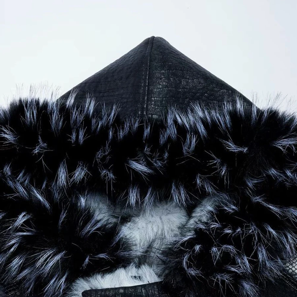 Mens Spring Jacket Pu Leather Patchwork Thickened Faux Fur Hooded Jacket Streetwear Fashion Fluffy Niche Top Men'S Clothing 2026 - Image 3