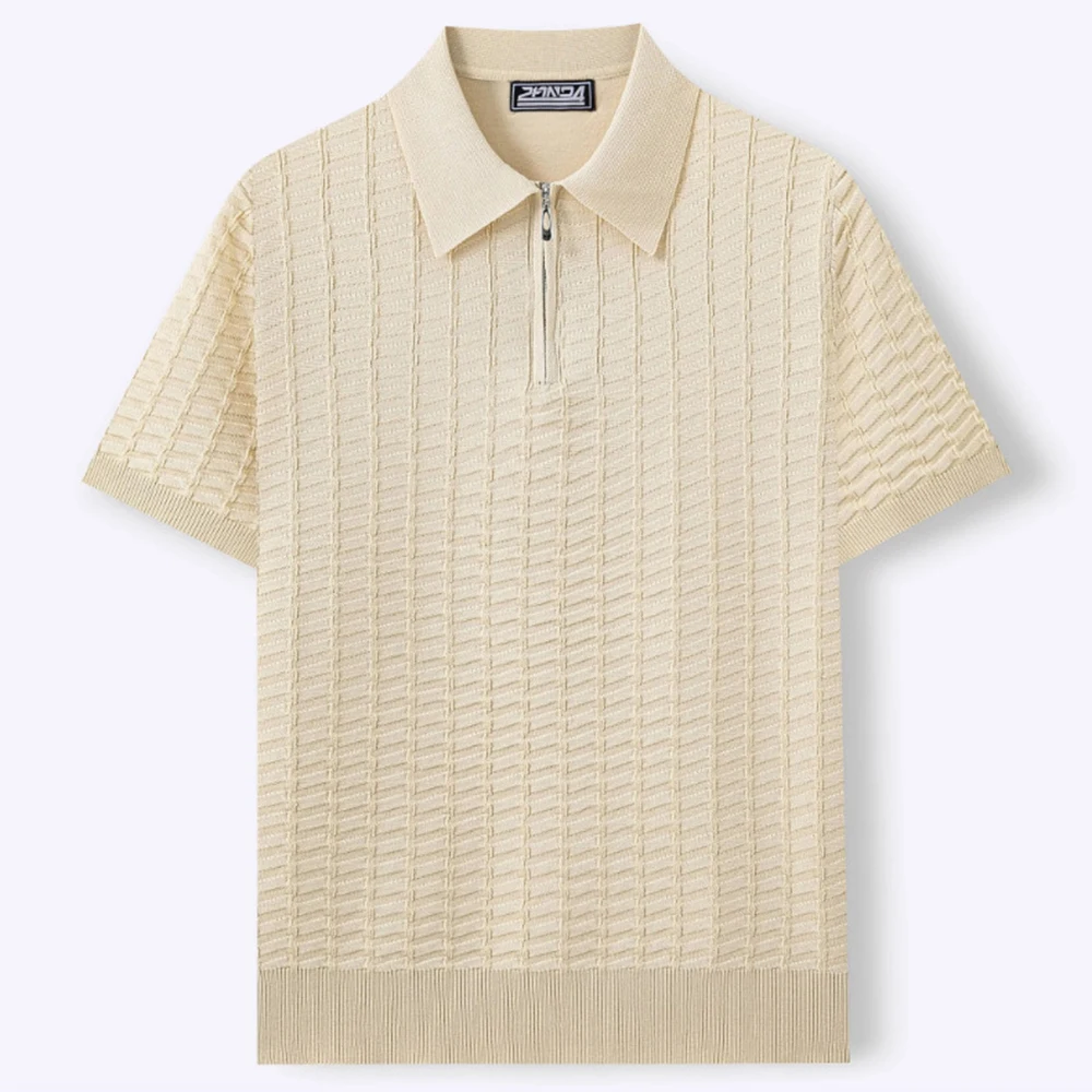 Summer New Men's Solid Color Zipper Short-Sleeve Polo Shirt Retro Fashion Trendy Casual Simple Loose Breathable Men's Top - Image 7