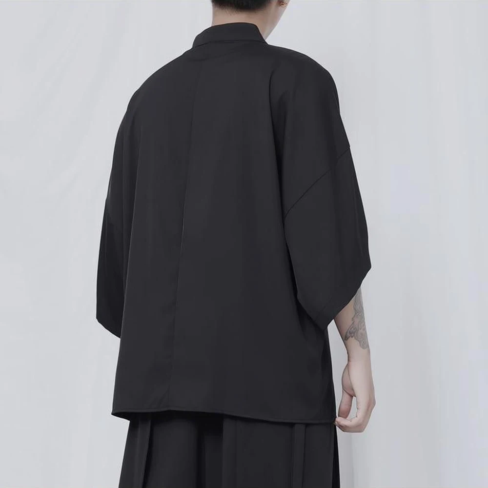 Mens Minimalist Plain Japanese Half Sleeves Shirt Streetwear Fashion Nightclubs Loose Fit Versatile Short-Sleeve Tops 2026 New - Image 2