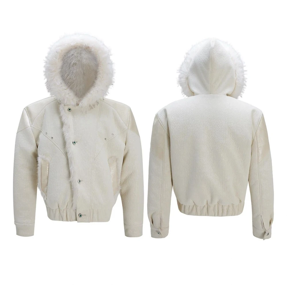 Mens Spring Jacket Pu Leather Patchwork Thickened Faux Fur Hooded Jacket Streetwear Fashion Fluffy Niche Top Men'S Clothing 2026 - Image 6