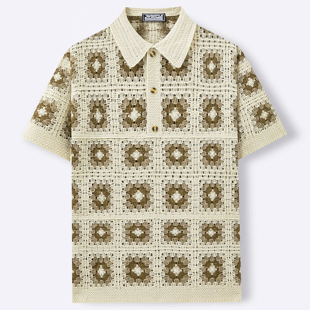 2026 Summer New Men's Knitted Short-Sleeve Polo Shirt American Retro Fashion Trendy Loose Casual Breathable Niche Men's Top - Image 3