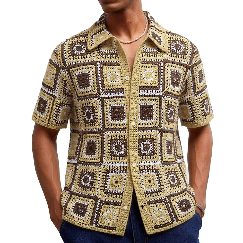 2026 Summer New Men's Knitted Short-Sleeve Shirt American Retro Fashion Trendy Vacation Casual Loose Fit Niche Men's Tops - Image 2