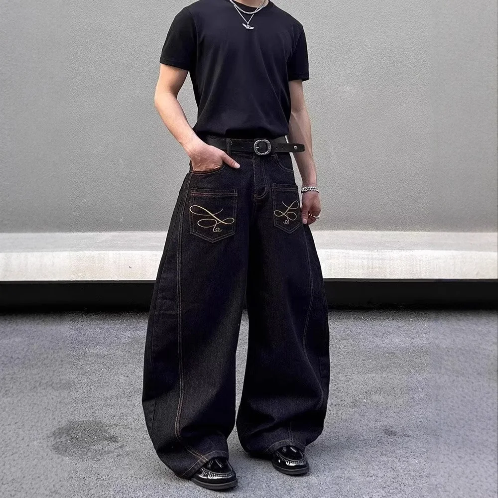 2025 Summer New Men's Y2k Pocket Decoration Jeans Harajuku Retro Fashion Trend Street Hip-Hop Casual Loose Niche Men's Bottoms - Image 5