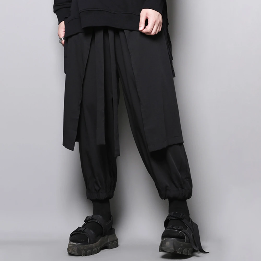 Mens Dark Samurai Pants Irregular Side Hem Double-Layer Hakama Streetwear Fashion Youth Casual Pants Men'S Clothing 2025 New - Image 4