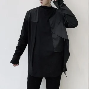 XS-5XL Summer Male Patchwork Long-Sleeve Shirt American Retro Fashion Trendy High Street Casual Loose Breathable Niche Men's Top