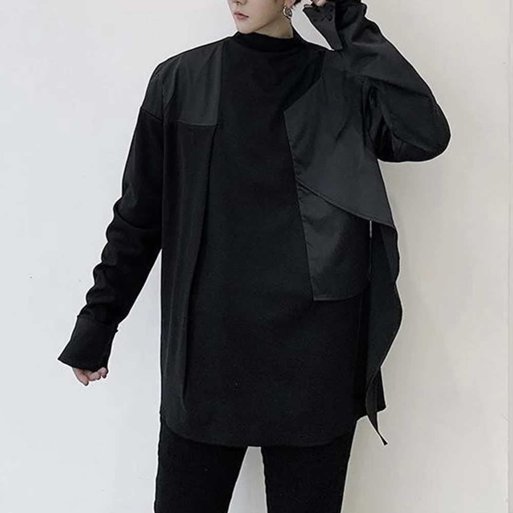 XS-5XL Summer Male Patchwork Long-Sleeve Shirt American Retro Fashion Trendy High Street Casual Loose Breathable Niche Men's Top