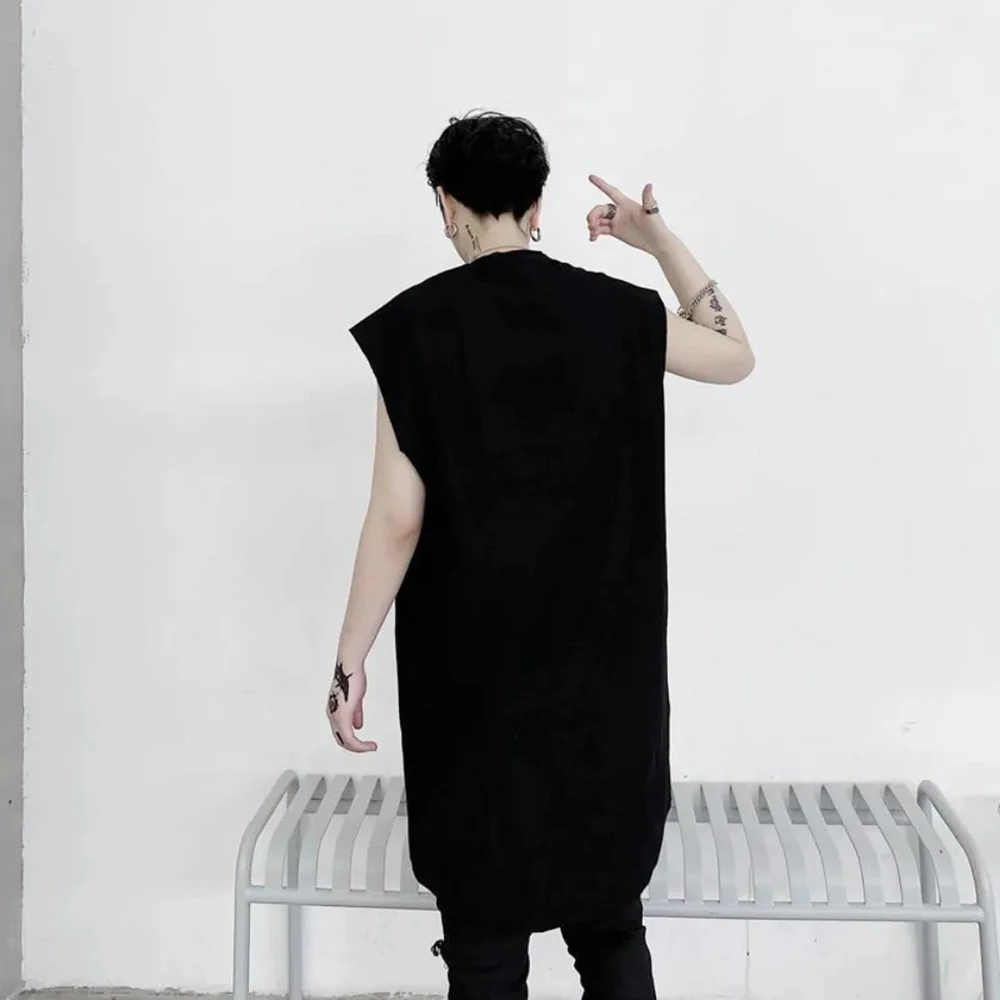 XS-5XL Summer New Men's Mid-Length Sleeveless T-Shirt American Retro Fashion Trend Street Casual Loose Breathable Men's Top - Image 4