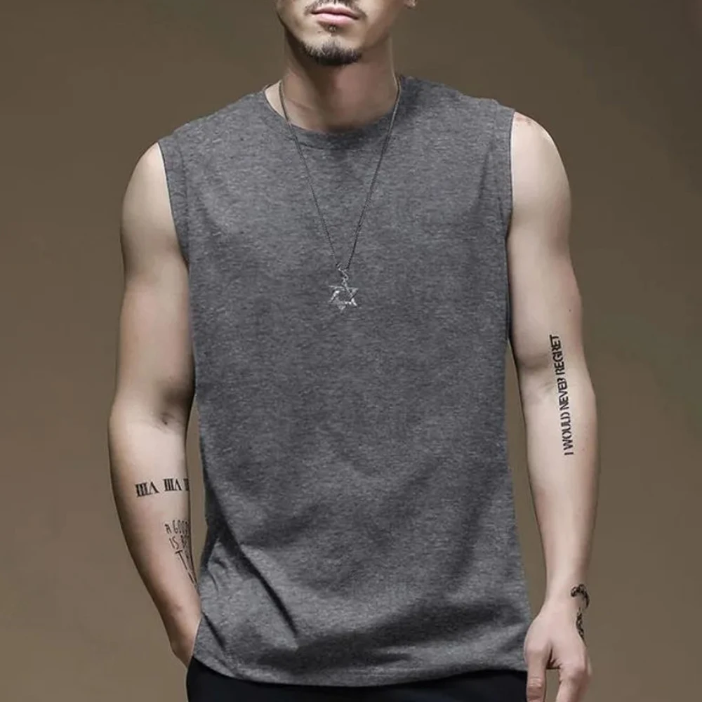 XS-5XL Summer New Men's Solid Color Sleeveless Vest American Retro Fashion Trend High Street Loose Casual Breathable Men's Top - Image 5
